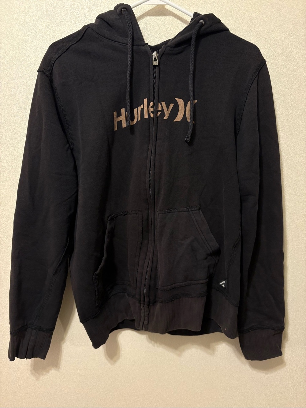 Hurley Black Zip Front Hoodie with Tan Logo